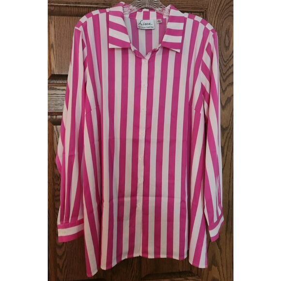 Linea by Louis Dell'Olio Pink & White Striped Button-Up Blouse Sz XL - Picture 1 of 8